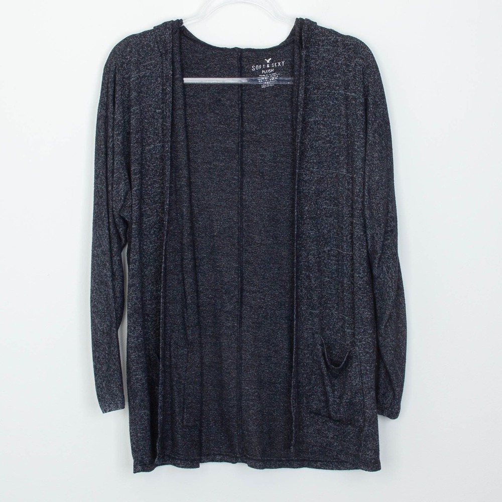 American‎ Eagle Womens Soft & Sexy Hooded Open Front Cardigan Size XS Black